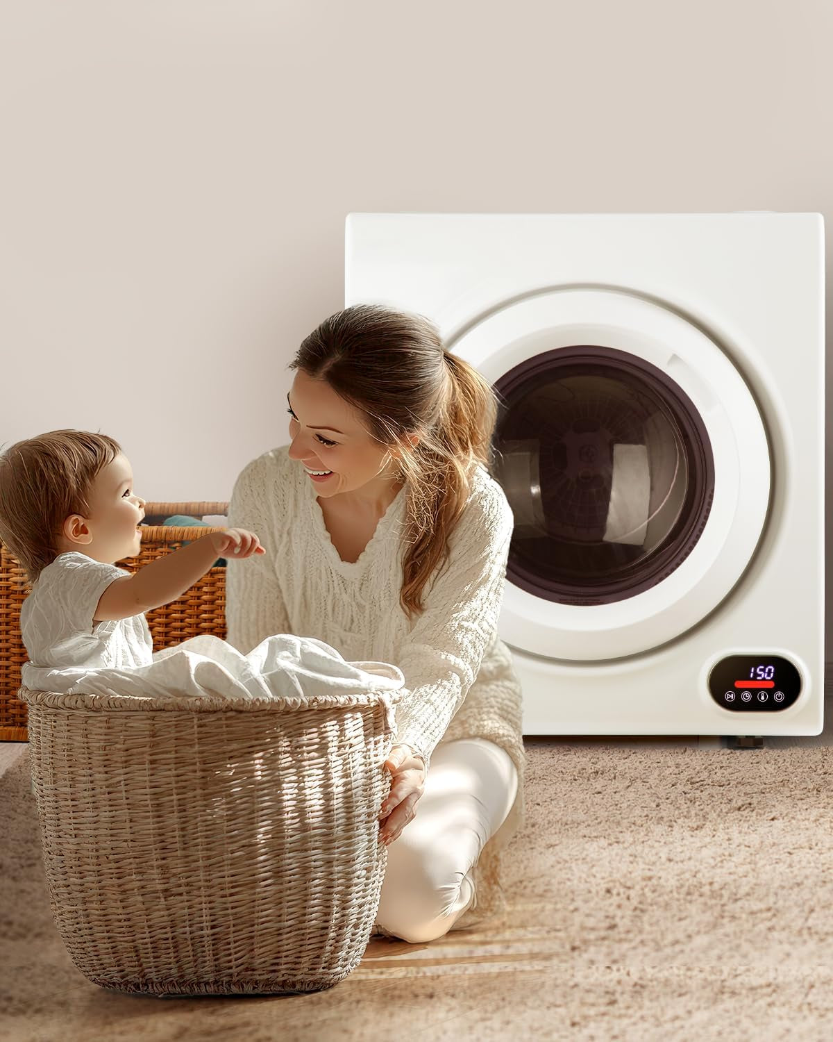 3.5 Cu.Ft Portable Clothes Dryer - 1500W Clothes Dryer with Stainless Steel Tub, Front Load Tumble, LCD Touch Panel - Compact Drying Unit for Laundry, Apartments, Dorms