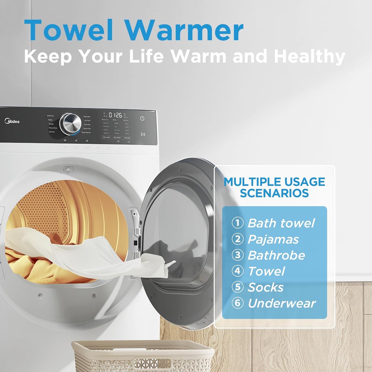 MLE45N1AWW Front Load Electric Dryer Matching, with Stainless Steel Sensor Dry, Wrinkle Care, Touch Control, 10 Total Cycles, 8.0 Cu.Ft, White