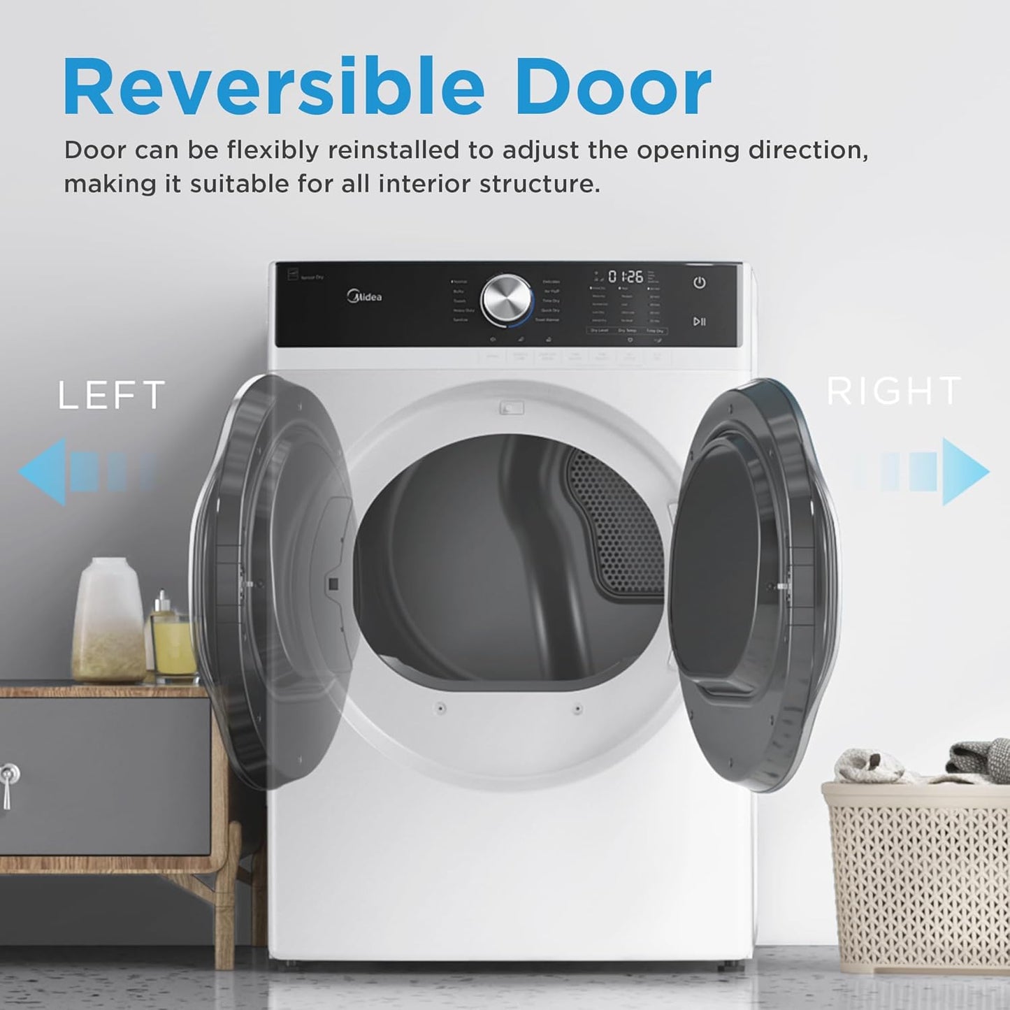MLE45N1AWW Front Load Electric Dryer Matching, with Stainless Steel Sensor Dry, Wrinkle Care, Touch Control, 10 Total Cycles, 8.0 Cu.Ft, White