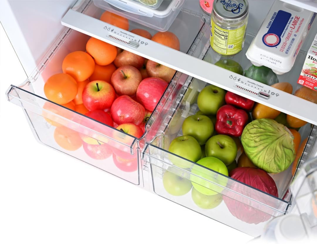 30 In. 18.2 Cu. Ft. Capacity Refrigerator/Freezer with Adjustable Glass Shelving, Humidity Control Crispers, Gallon Door Bins, ENERGY STAR Certified, Black
