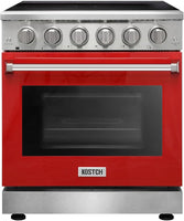 30 Inch Professional Electric Range with 5 Heating Elements Cooktop, 4.55 Cu. Ft. Convection Oven Capacity, Smooth Glass Top, in Stainless Steel, KOS-30RE06H (Red)