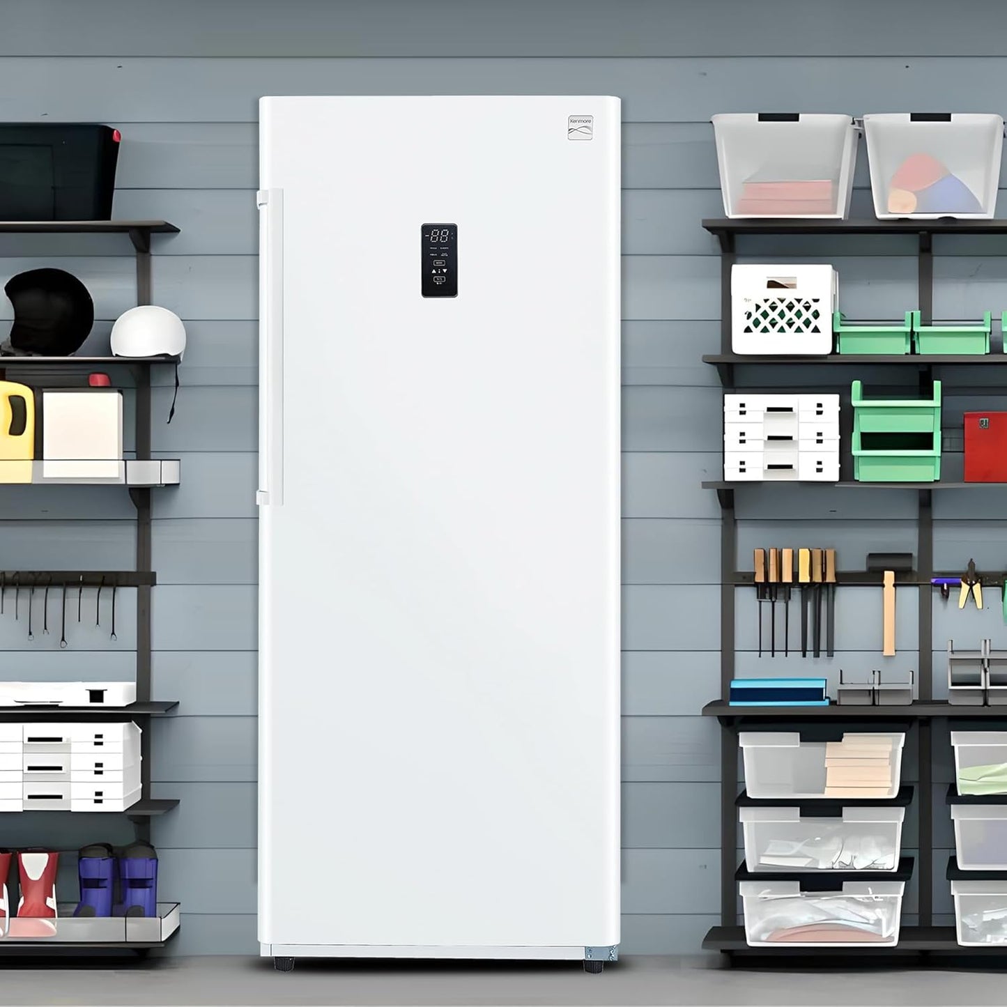 Kenmore Upright Freezer - Convertible Refrigerator/Freezer, 4 Shelves, Garage Ready, Meat Storage, Auto Defrost, Congelador for Home, Apartment, Basement, Dorm, 17.0 Cubic Feet Capacity, White