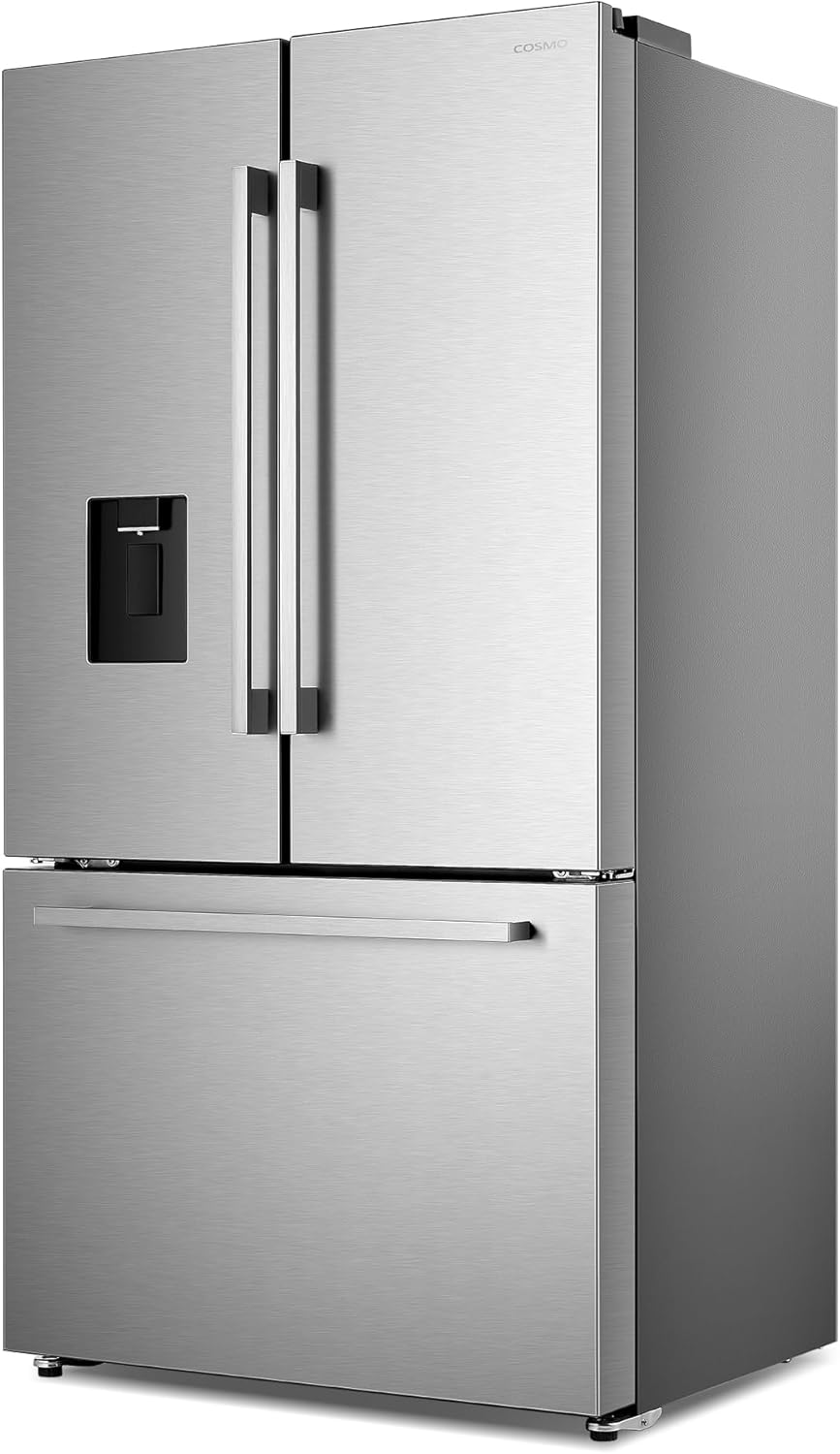 36 In. 3 French Door Refrigerator with Water Dispenser and Automatic Ice Maker in Stainless Steel, Counter Depth