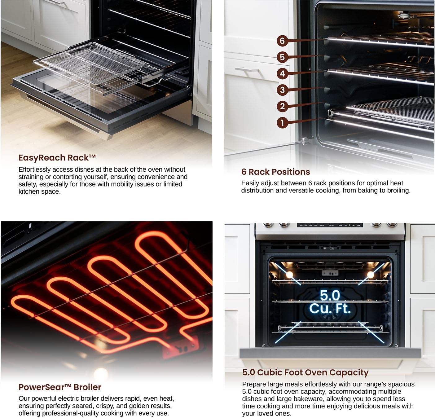 RRE303TS Electric Range Oven with Timer and Airfry Infrared Stove Burners, True Convection, Easy Reach Racks, 30", Stainless Steel