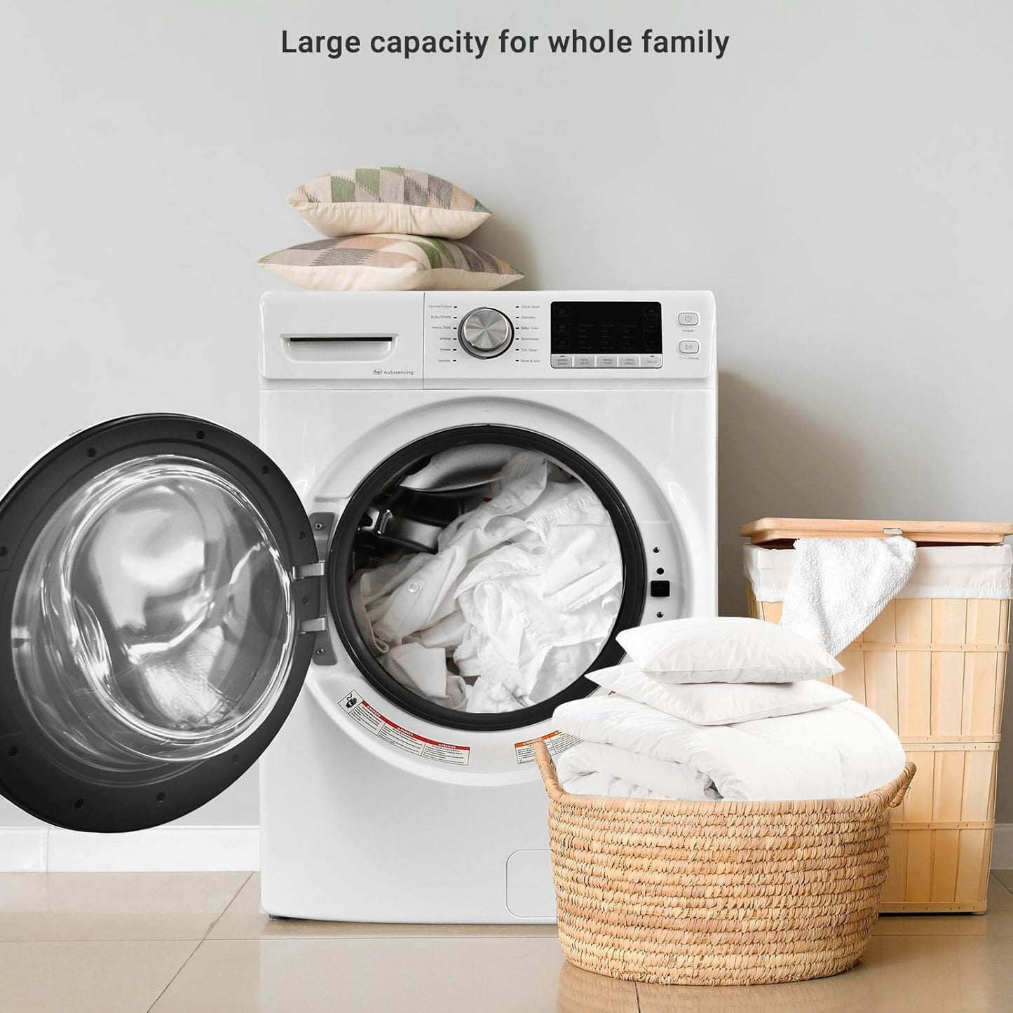 Washing Machine Front Load Washer Machine Large Laundry Machine 4.5 Cu. Ft Lavadoras Portatiles Para Apartamentos 12 Washing Cycles Super Speed Quick Commercial Washing Clothes Steam Refresh White