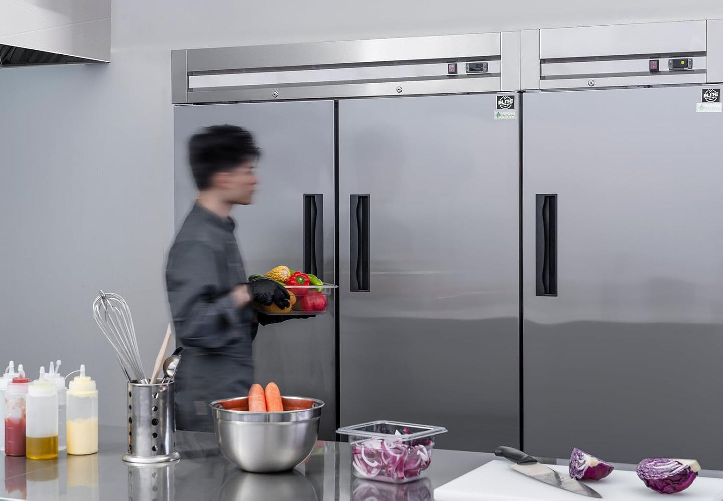 Commercial Upright Reach-In Refrigerator, ETL Restaurant 2 Door Fridge Cooler Merchandiser, Auto-Defrost, Stainless Steel 55" W 40.7 Cu. Ft. 13781