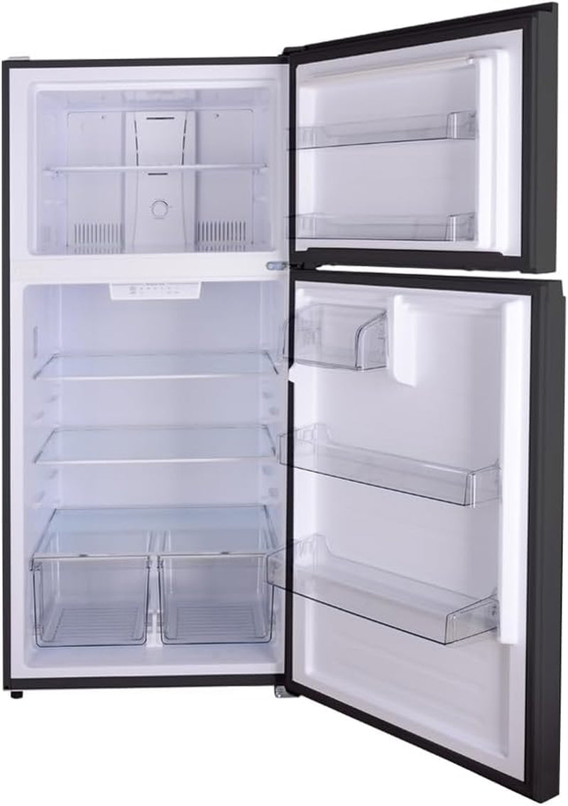 30 In. 18.2 Cu. Ft. Capacity Refrigerator/Freezer with Adjustable Glass Shelving, Humidity Control Crispers, Gallon Door Bins, ENERGY STAR Certified, Black
