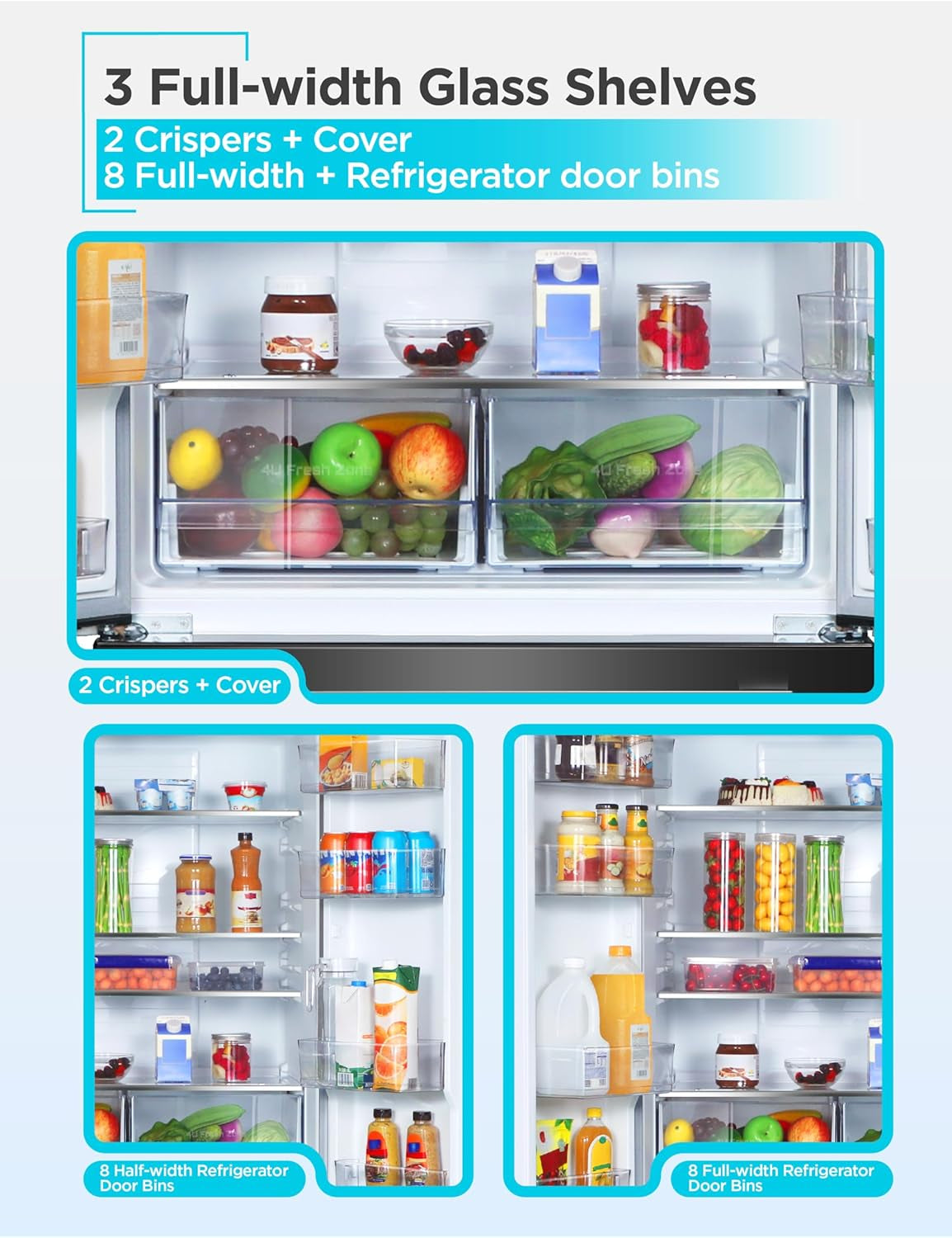 18 Cu. Ft. French Door Refrigerator with Built-In Ice Maker, Full Size Refrigerator with Bottom Mount Freezer Drawer, Frost Free, ENERGY STAR Certified, BRF1800GIMB, Black