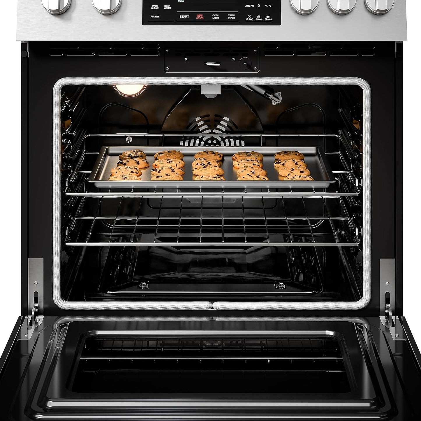 Front Control Gas Range Oven with 5 Cooktop Burners, True Convection, Steam and Self Clean, Freestanding Stainless Steel Stove and Oven, 4.8 Cu. Ft. Capacity