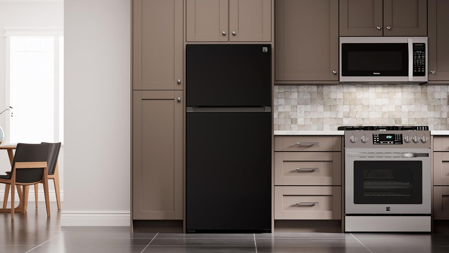 30 In. 18.2 Cu. Ft. Capacity Refrigerator/Freezer with Adjustable Glass Shelving, Humidity Control Crispers, Gallon Door Bins, ENERGY STAR Certified, Black