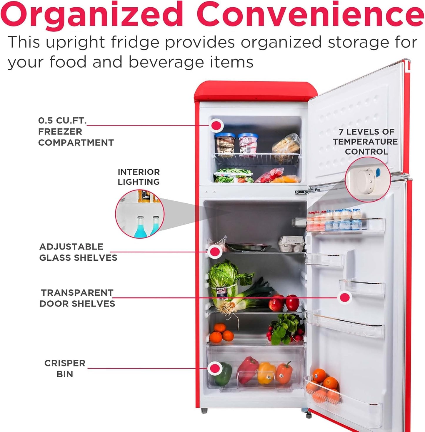EFR756, 2 Door Apartment Size RETRO Refrigerator with Top Freezer, Chrome Handles, 7.5 Cu Ft