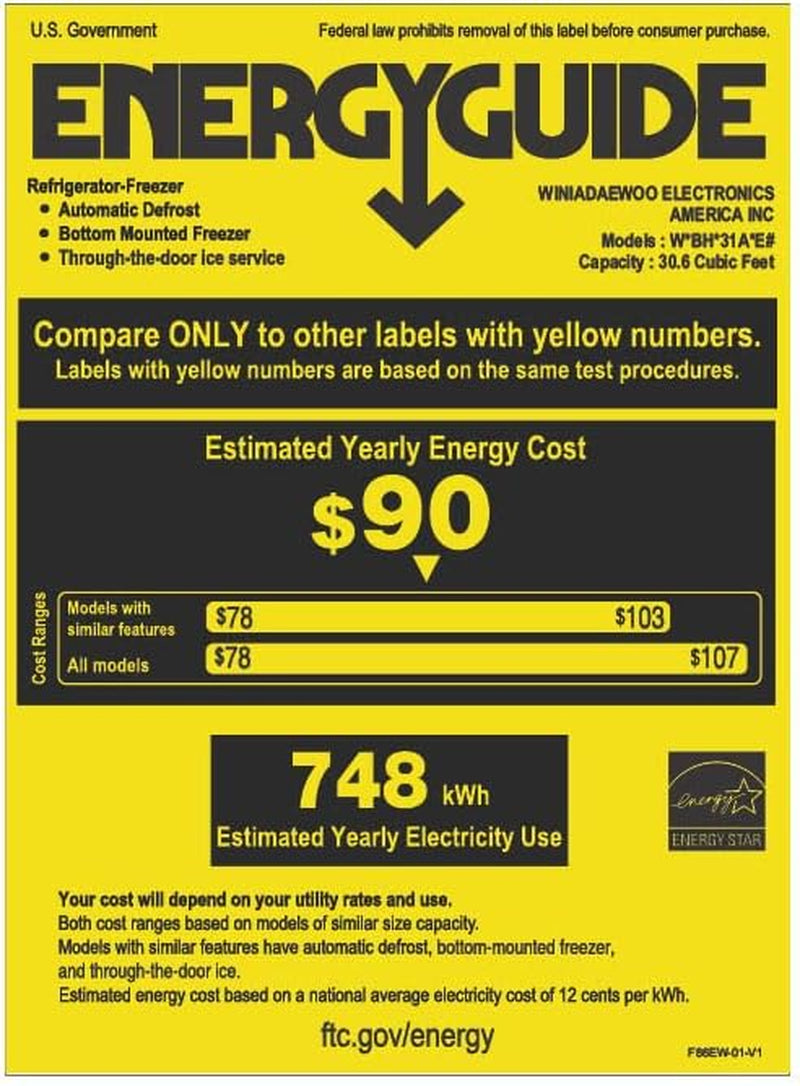 31 Cu.Ft French Door Refrigerator with Ice & Water Dispenser, Energy Star, Stainless Steel (WZBHD31ATE)