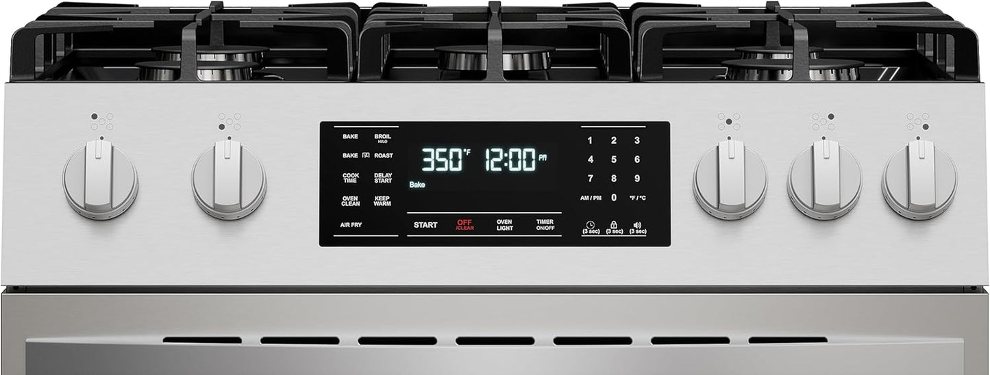 Front Control Gas Range Oven with 5 Cooktop Burners, True Convection, Steam and Self Clean, Freestanding Stainless Steel Stove and Oven, 4.8 Cu. Ft. Capacity