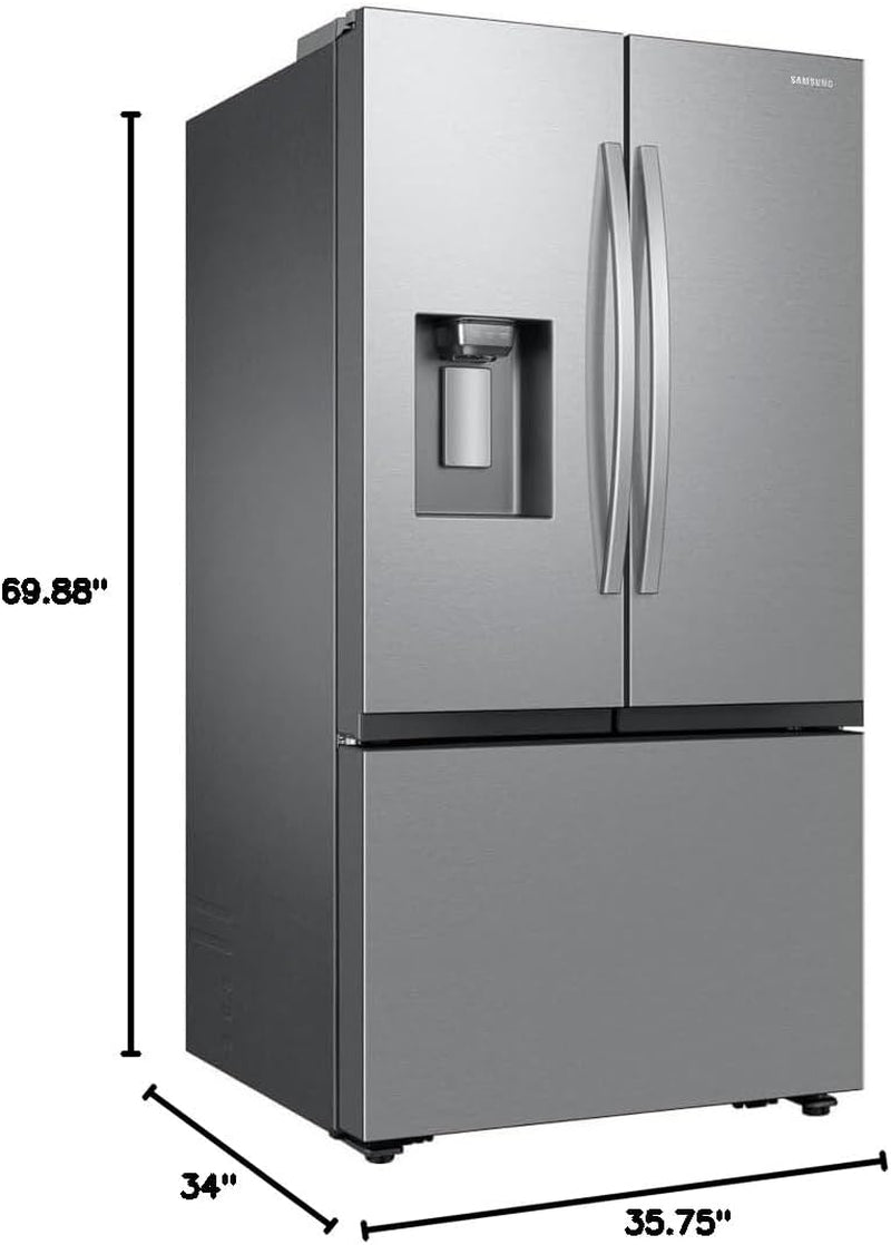 36" 3-Door Fridge with Ice/Water Dispenser and Freezer Ice Maker