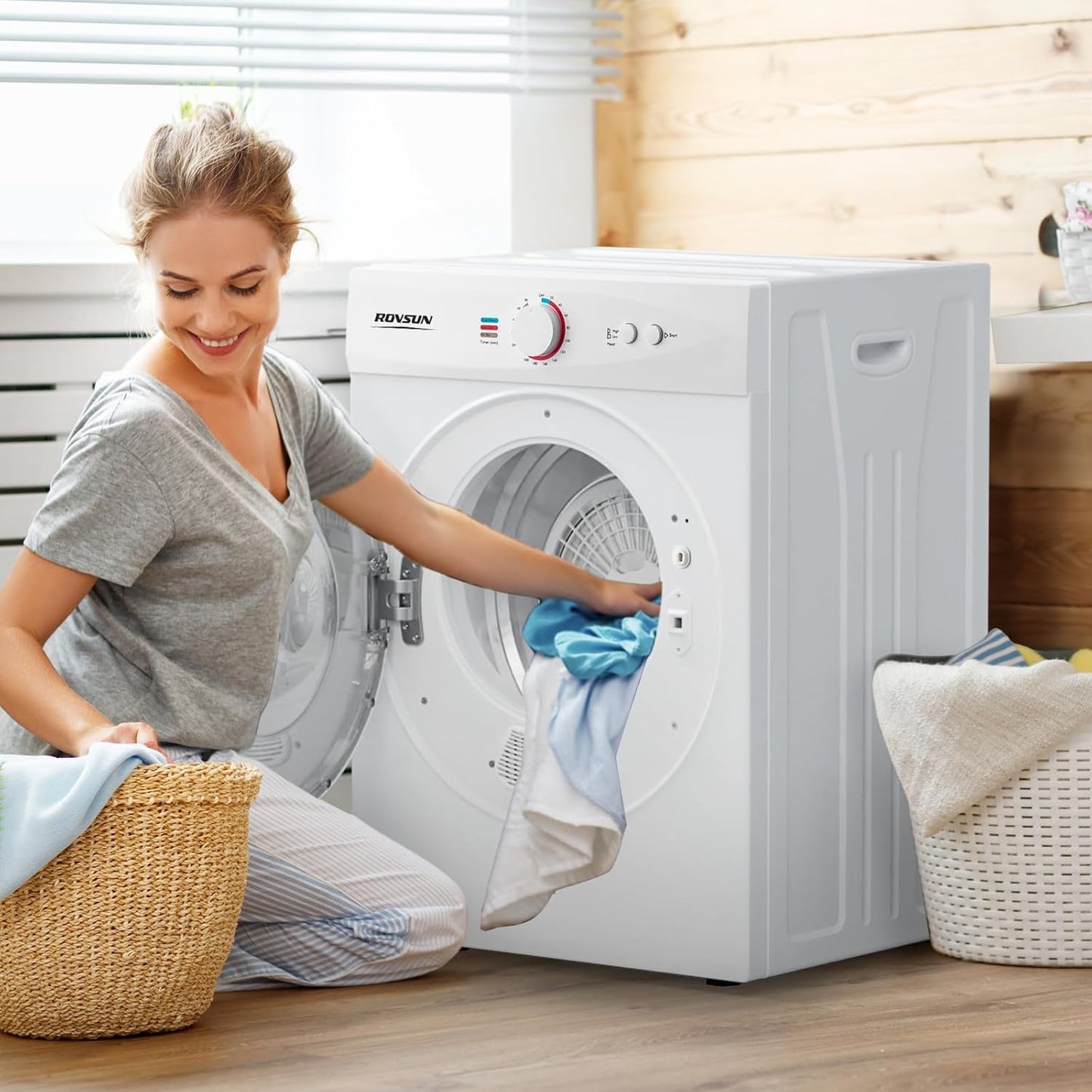 1.8 Cu.Ft Portable Clothes Dryer, Front Load Dryer Machine, Compact Laundry Dryer with Stainless Steel Tub for Apartment, Home, Dorm (Classic Knob Control)