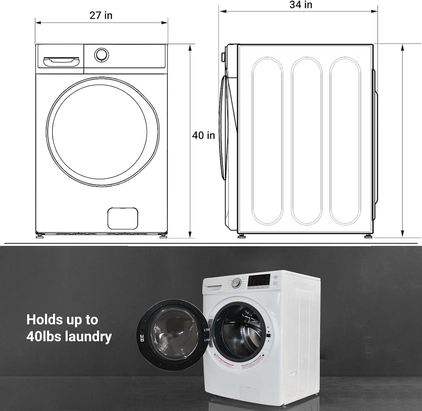 Front Load Washing Machine 4.5 Cu. Ft Washer Machine 27IN Large Capacity 12 Washing Cycles Super Speed Clothes Washing Lavadora for Apartment RV, Steam Refresh