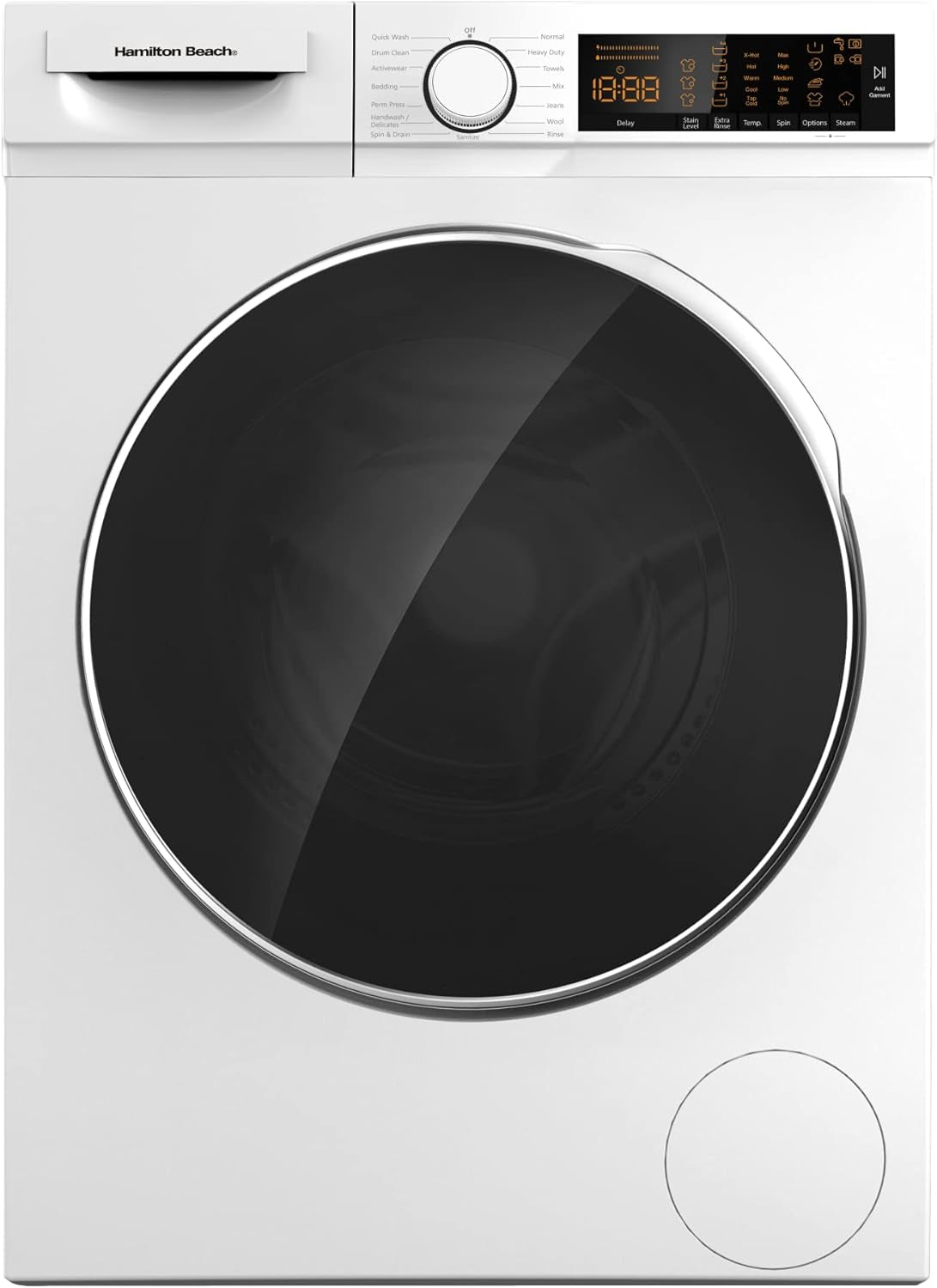HBFW3205 Fullsize Washer-Led Digital Display Panel-5 Wash Cycles-Front Load Design-2.2 Cu Ft, 24 Inch Wide, White