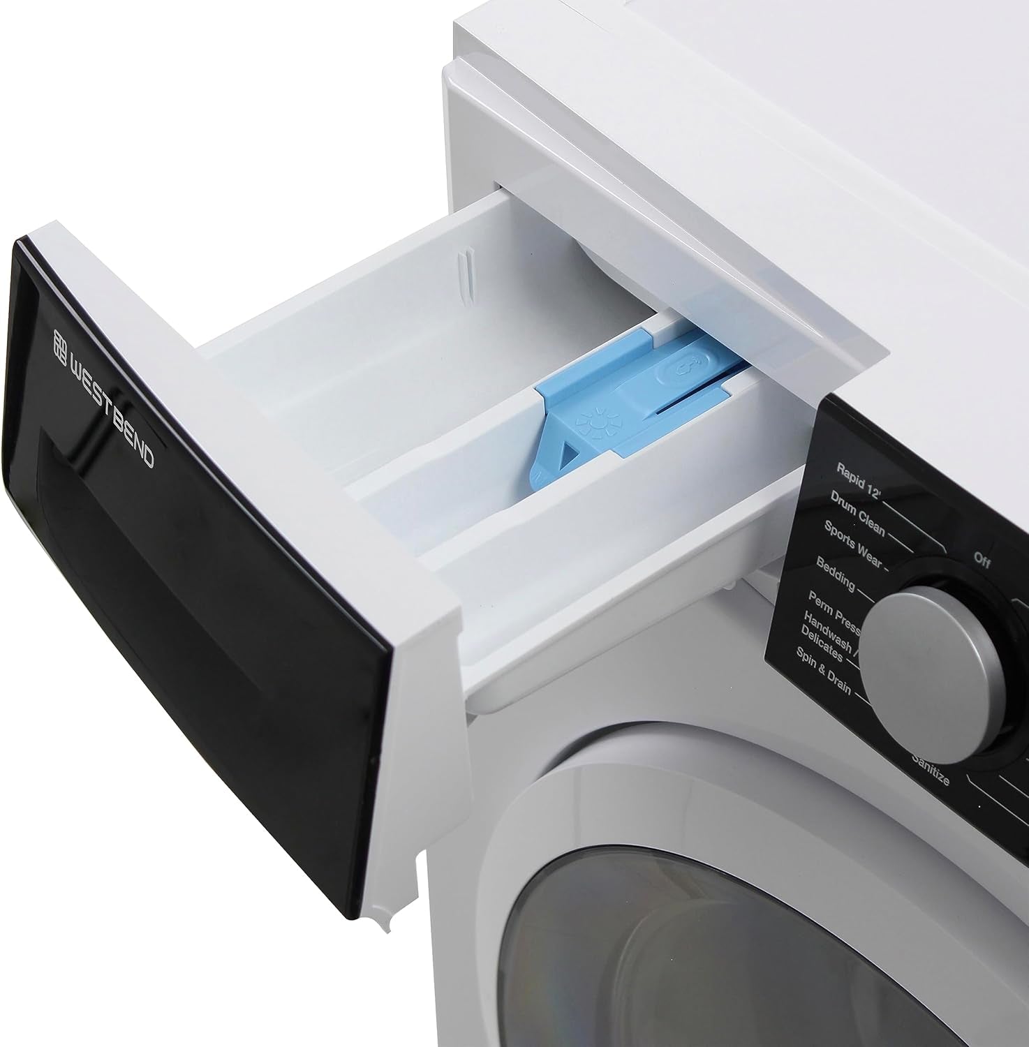 WB220FLWVW Washer Compact Front Load Machine with 15 Wash Cycles, LED Display, See-Through Door, Stackable Saving Design, for Apartments, Rvs, and Small Spaces, 2.2-Cu.Ft, White