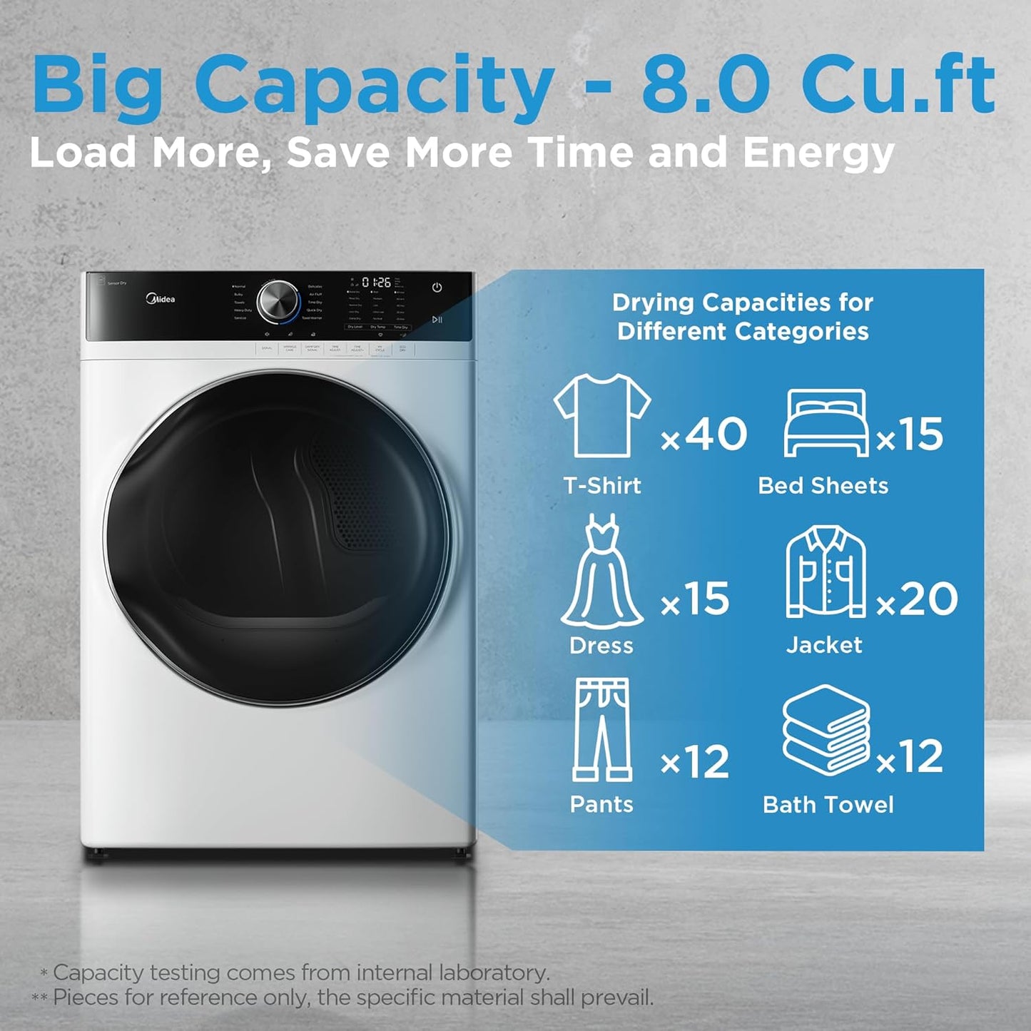 MLE45N1AWW Front Load Electric Dryer Matching, with Stainless Steel Sensor Dry, Wrinkle Care, Touch Control, 10 Total Cycles, 8.0 Cu.Ft, White