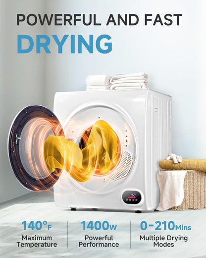 3.5 Cu.Ft Portable Clothes Dryer - 1500W Clothes Dryer with Stainless Steel Tub, Front Load Tumble, LCD Touch Panel - Compact Drying Unit for Laundry, Apartments, Dorms