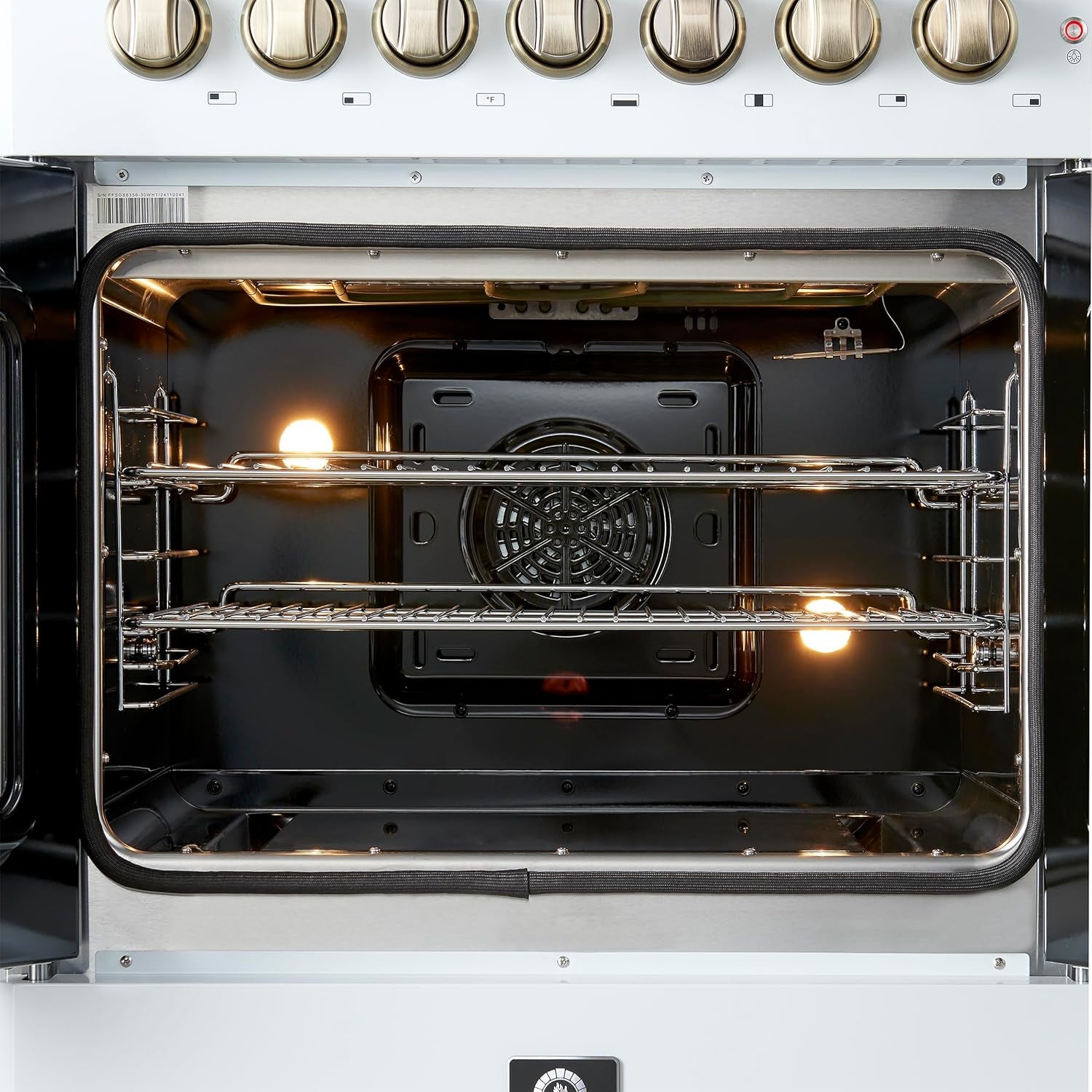 Galiano 30" French Door Dual Fuel Range, White & Antique Brass, 4.32 Cu.Ft. True Convection Oven