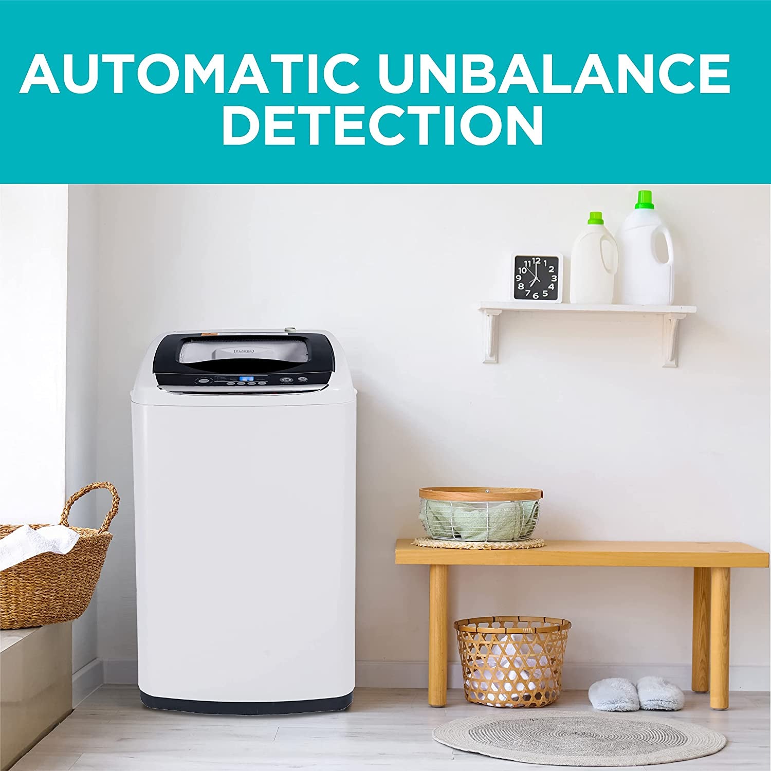 0.9 Cu. Ft. Portable Washer, 6.6 Lb. Capacity Washing Machine for Homes & Apartments, 5 Wash Cycles, Quick Connect Sink Adapter and Drain Hose Included, Transparent Lid, BPWM09W, White