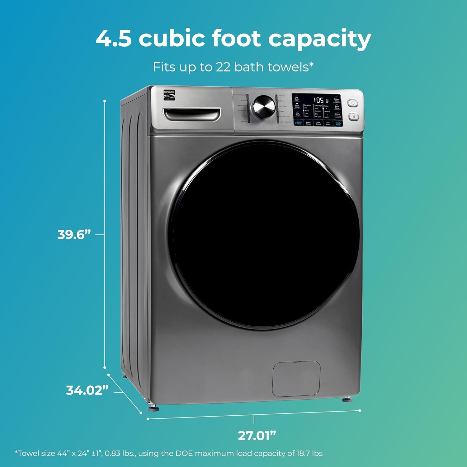 4.5 Cu. Ft. Front Load Washer with Stain Removing Steam Treatment - Sanitize Cycle - Reduce Laundry Time with Accela Wash - LED - ENERGY STAR Certified - Metallic Silver