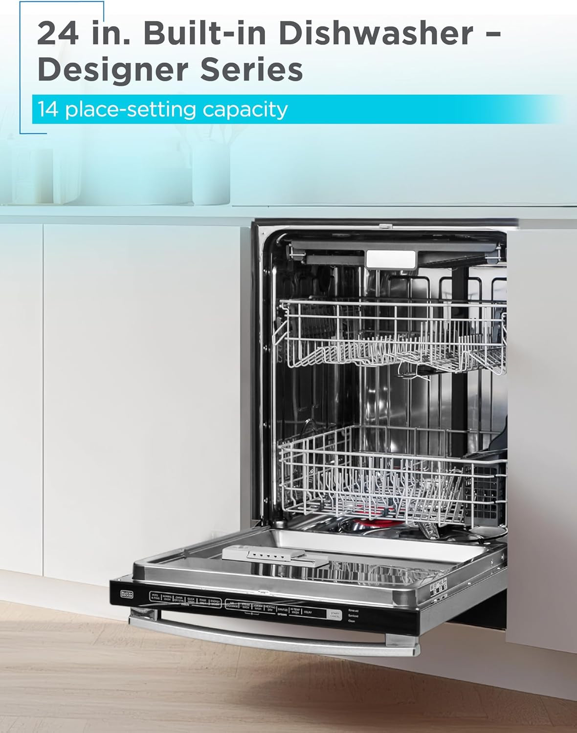 24" Designer Series Built-In Dishwasher, 14-Place Setting Capacity with Stainless Steel Tub, Dish Washer with 6 Wash Programs, Low Noise, ENERGY STAR Certified, BDW500MHS