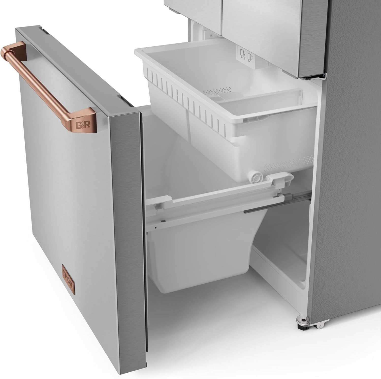 Gordon Ramsay 30 Inch 17.7 Cu Ft French Door Counter Depth Refrigerator with Ice Maker in Stainless Steel/Rose Gold