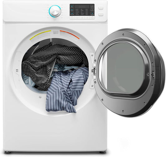 FLD-8CWH, White Front Load 8 Cu. Ft. Dryer, Capacity Home Unit with Wrinkle Release Steam Function and Smart Sensor Dry Technology, Stainless-Steel Drum [240V], X-Large (27")