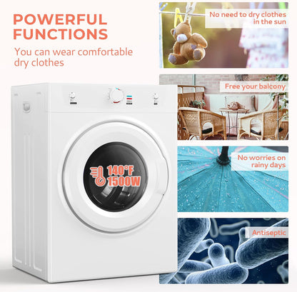 Dryer, 3.5 Cu. Ft. 1500W Clothes Dryer, Stainless Steel Tumble Dryer with Exhaust Hose for Home, Apartment, Dorm, White