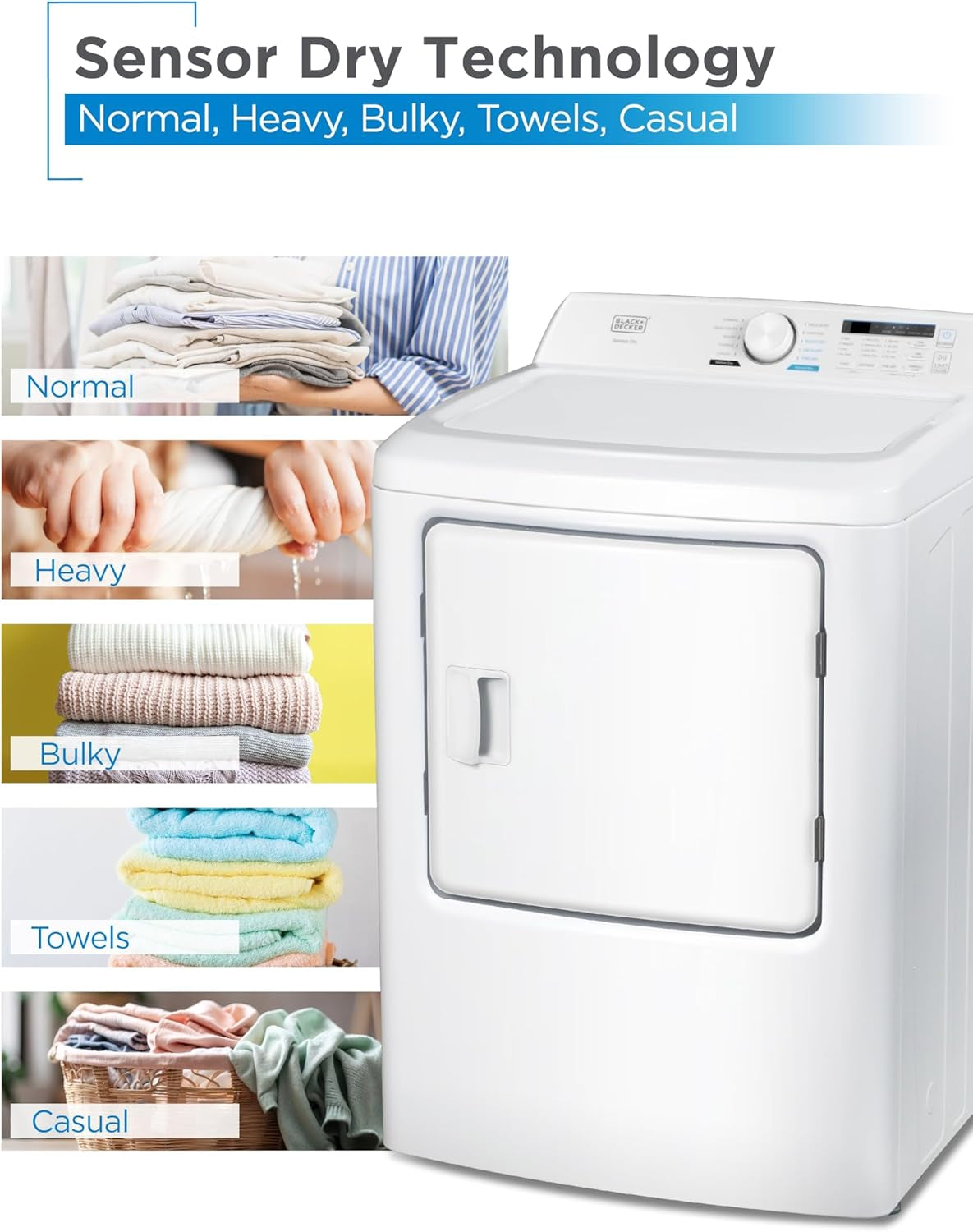 7.0 Cu. Ft. Front Load Dryer, Clothes Dryer with LED Display and Dial Control, 5 Senor and Manual Dry Selections, Wrinkle Care, 240V, BLD67ME, White
