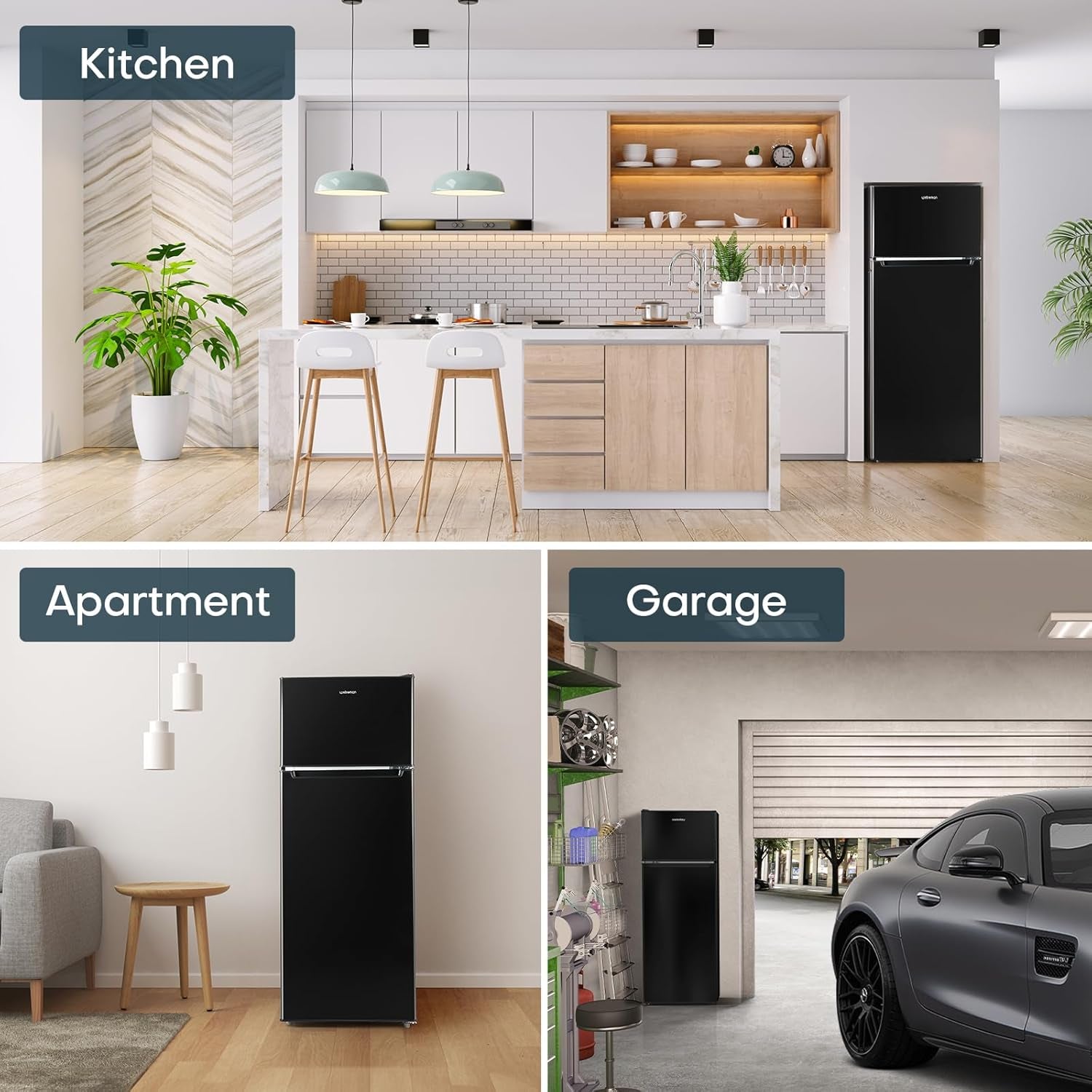 7.7 Cu.Ft. Refrigerator with Freezer, Double Door Fridge, Adjustable Thermostat, Large Capacity, Reversible Door Swing, Refrigerator for Apartment, Office, Dorm, Black（Bd75）