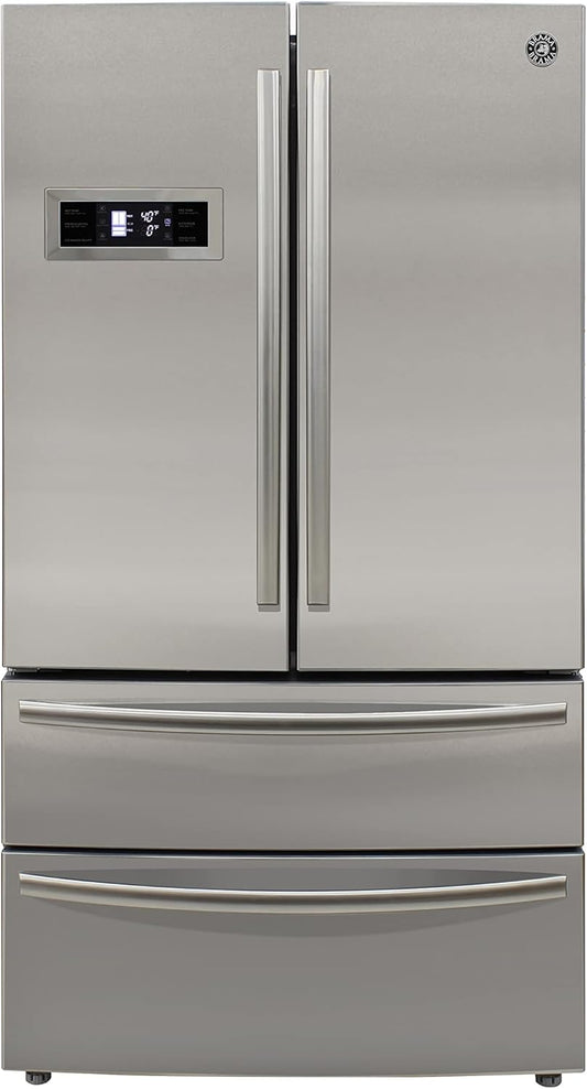 French Door Refrigerator with Ice Maker and Dual Drawer Bottom Freezer, 20.7 Cu.Ft. Capacity with Adjustable Shelves Counter Depth Stainless Steel Exterior, 36-Inch, Metallic