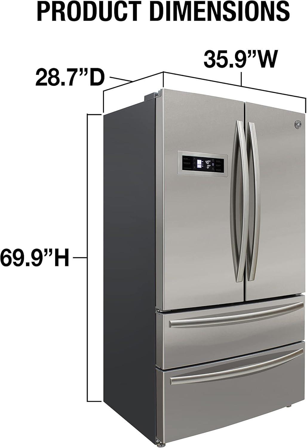 French Door Refrigerator with Ice Maker and Dual Drawer Bottom Freezer, 20.7 Cu.Ft. Capacity with Adjustable Shelves Counter Depth Stainless Steel Exterior, 36-Inch, Metallic