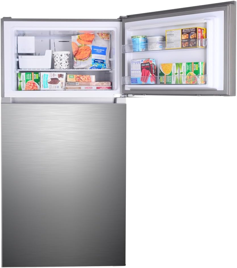 33 In. 20.4 Cu. Ft Capacity Refrigerator/Freezer with Full-Width Adjustable Glass Shelving, Humidity Control Crispers, Ice Maker, ENERGY STAR Certified, Fingerprint Resistant Stainless Steel