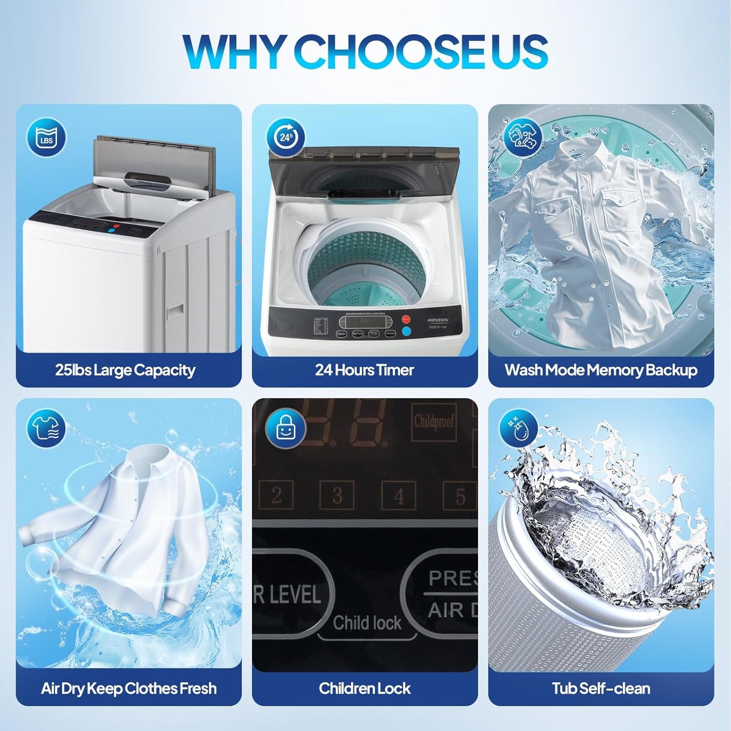 25LBS Full Automatic Washing Machine and 1.8Cuft Portable Clothes Dryer Set, Compact Laundry Washer and Dryer Combo Set with Stainless Steel Inner Tub, for Apartment, Dorms, Home