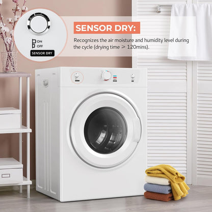 Dryer, 3.5 Cu. Ft. 1500W Clothes Dryer, Stainless Steel Tumble Dryer with Exhaust Hose for Home, Apartment, Dorm, White
