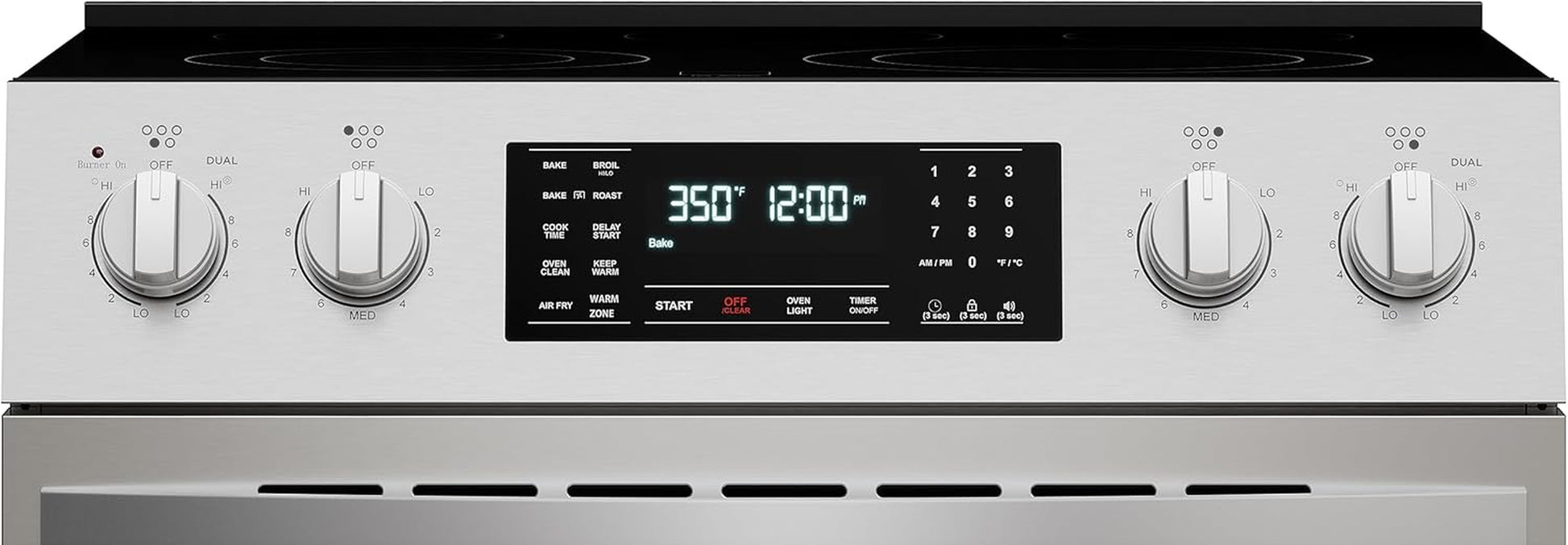 Front Control Electric Range Oven with 5 Cooktop Elements with 7 Cooking Power Options, True Convection, Steam and Self Clean, Freestanding Oven, 4.8 Cu. Ft. Capacity Stainless Steel