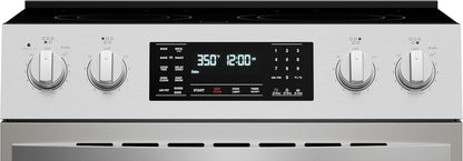 Front Control Electric Range Oven with 5 Cooktop Elements with 7 Cooking Power Options, True Convection, Steam and Self Clean, Freestanding Oven, 4.8 Cu. Ft. Capacity Stainless Steel