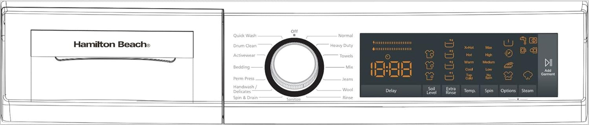 HBFW3205 Fullsize Washer-Led Digital Display Panel-5 Wash Cycles-Front Load Design-2.2 Cu Ft, 24 Inch Wide, White