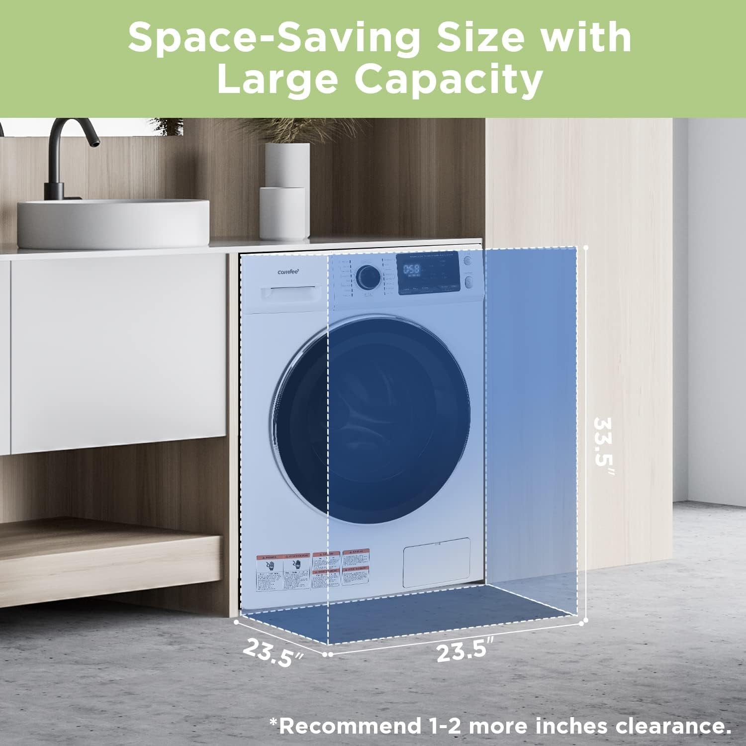 COMFEE’ 24" Washer and Dryer Combo 2.7 Cu.Ft 26Lbs Washing Machine Steam Care, Overnight Dry, No Shaking Front Load Full-Automatic Machine, Dorm White