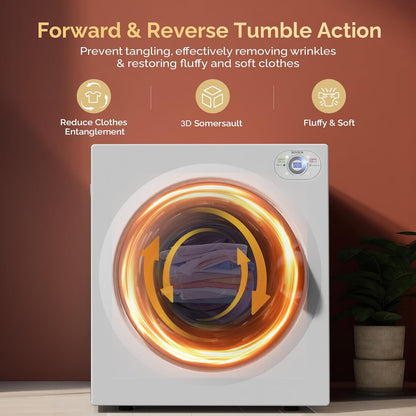2.6 Cu.Ft Portable Clothes Dryer, 1400W Fast Drying Front Load Tumble Laundry Dryer with Stainless Steel Tub & LCD Control Panel Six-Mode for Apartment, Home, Dorm
