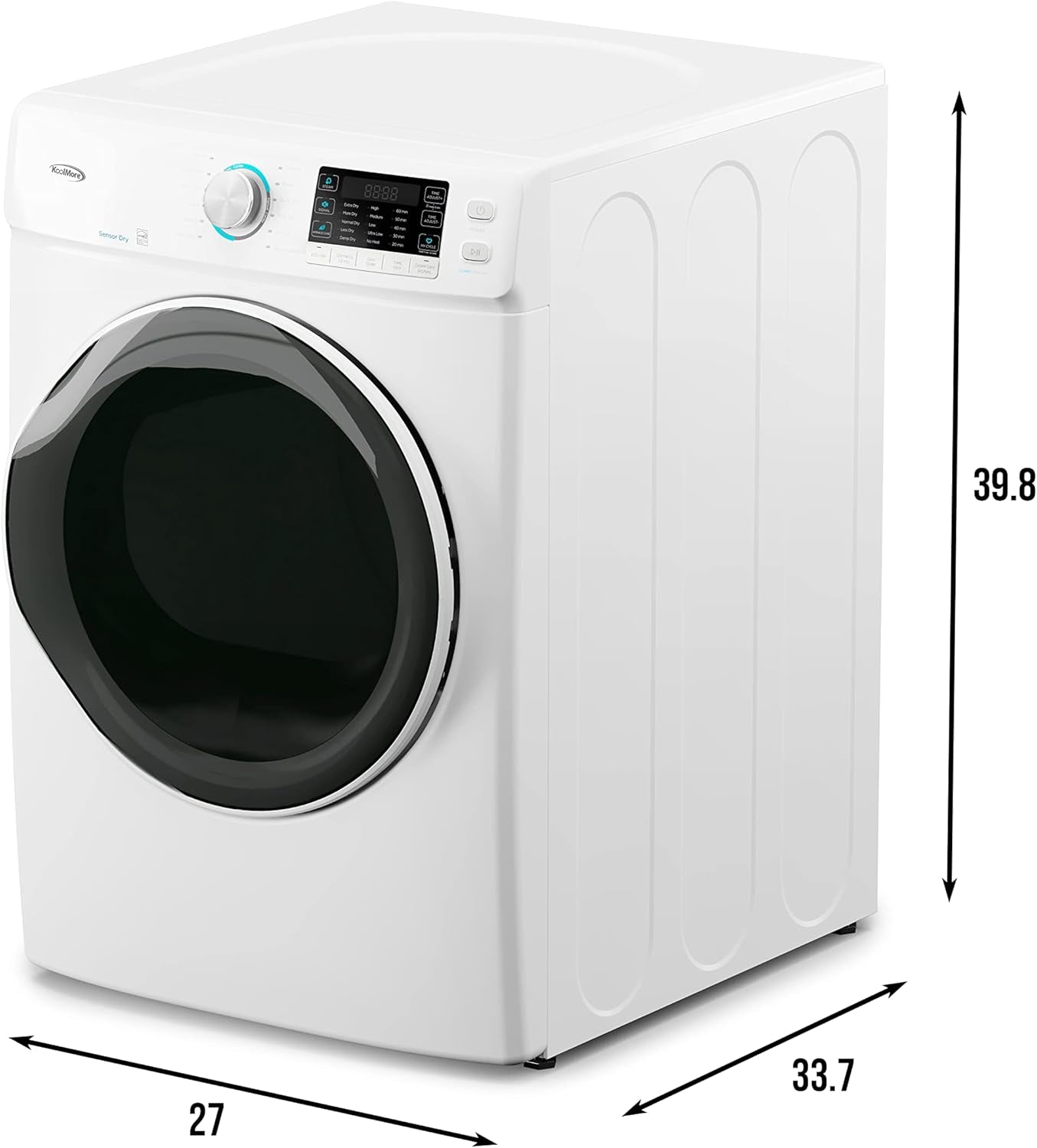FLD-8CWH, White Front Load 8 Cu. Ft. Dryer, Capacity Home Unit with Wrinkle Release Steam Function and Smart Sensor Dry Technology, Stainless-Steel Drum [240V], X-Large (27")