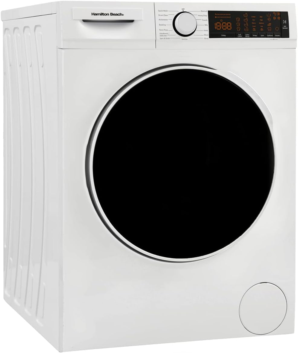 HBFW3205 Fullsize Washer-Led Digital Display Panel-5 Wash Cycles-Front Load Design-2.2 Cu Ft, 24 Inch Wide, White