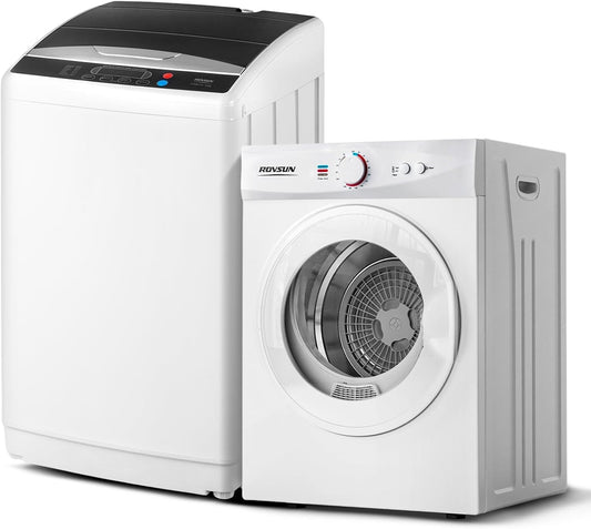 25LBS Full Automatic Washing Machine and 1.8Cuft Portable Clothes Dryer Set, Compact Laundry Washer and Dryer Combo Set with Stainless Steel Inner Tub, for Apartment, Dorms, Home