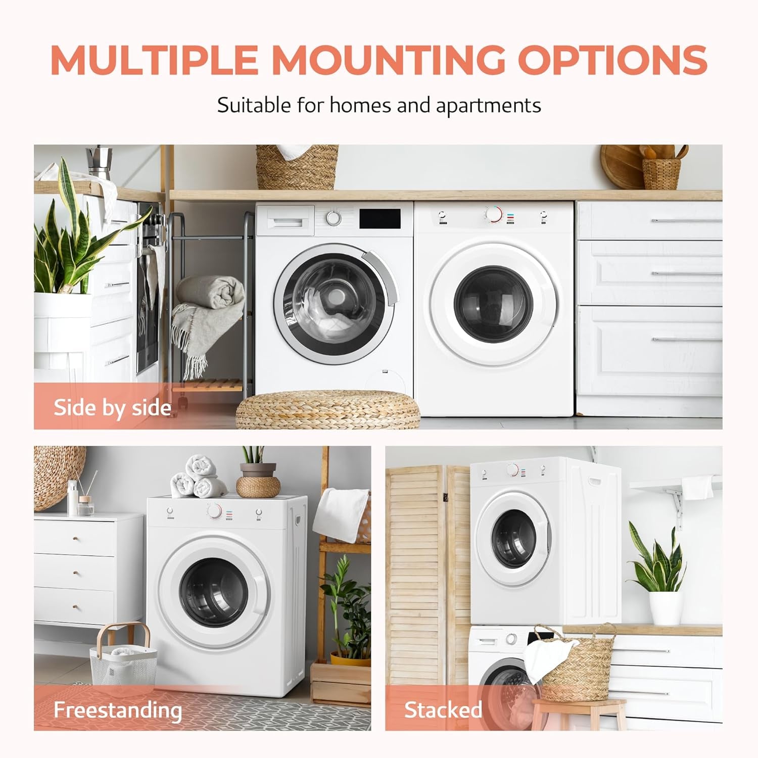 Dryer, 3.5 Cu. Ft. 1500W Clothes Dryer, Stainless Steel Tumble Dryer with Exhaust Hose for Home, Apartment, Dorm, White