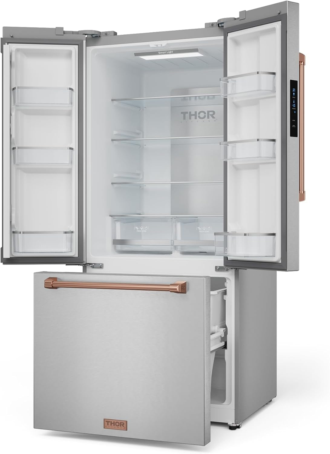 Gordon Ramsay 30 Inch 17.7 Cu Ft French Door Counter Depth Refrigerator with Ice Maker in Stainless Steel/Rose Gold