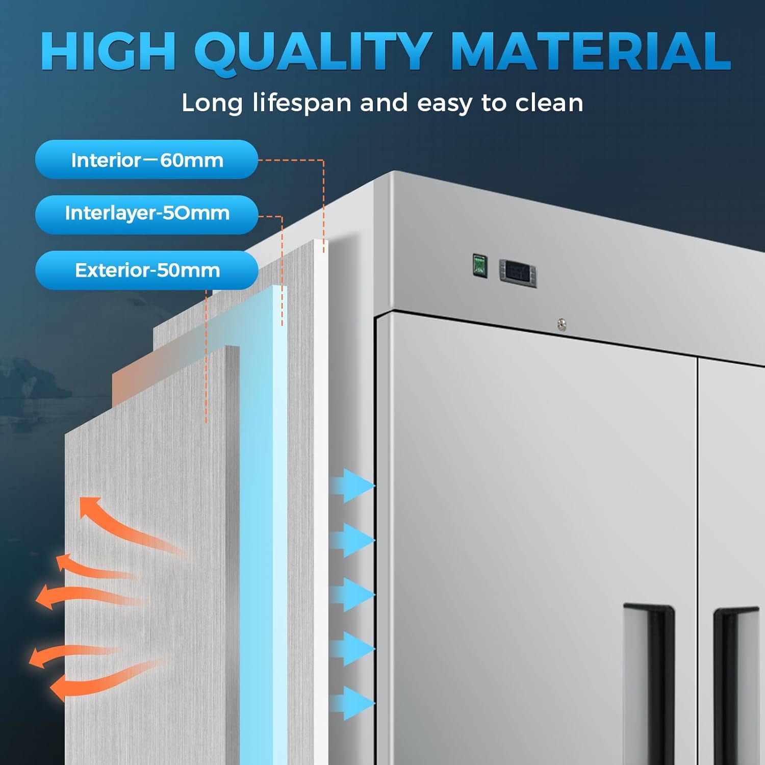 Commercial Upright Reach-In Refrigerator, ETL Restaurant 2 Door Fridge Cooler Merchandiser, Auto-Defrost, Stainless Steel 55" W 40.7 Cu. Ft. 13781