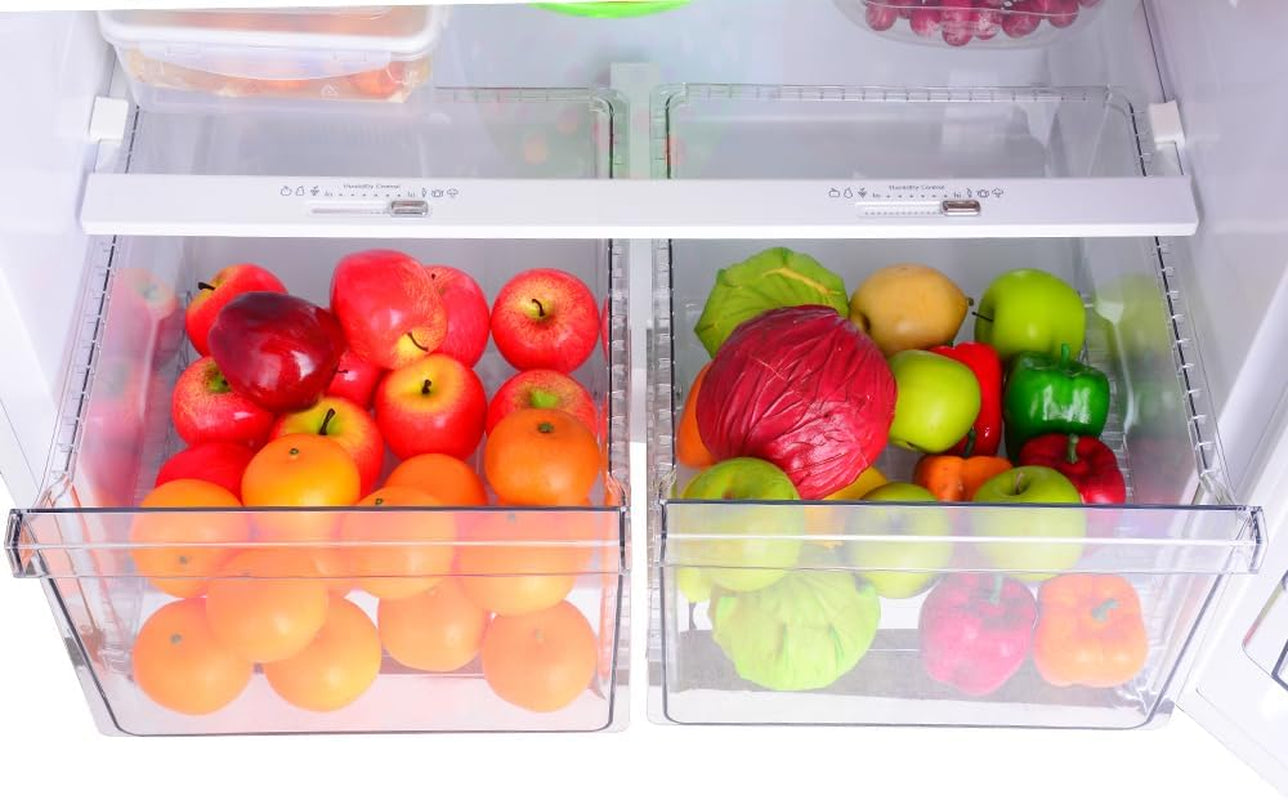 33 In. 20.4 Cu. Ft Capacity Refrigerator/Freezer with Full-Width Adjustable Glass Shelving, Humidity Control Crispers, Ice Maker, ENERGY STAR Certified, Fingerprint Resistant Stainless Steel